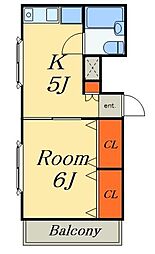 T'sgardenGYOUTOKU 1DKの間取図画像