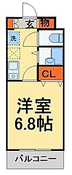 ジェイワンヒルズ西船 1Kの間取図画像