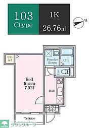 エトワールヴァリ プレリュード 1Kの間取図画像