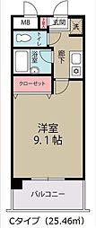 リバレイン 1Kの間取図画像