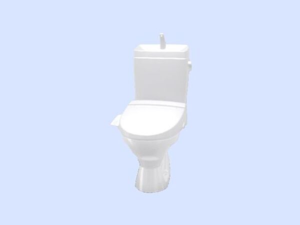 【リフォーム済】トイレはリクシル製の温水洗浄機能付きに新品交換します。表面は凹凸がないため汚れが付きにくく、継ぎ目のない形状でお手入れが簡単です。節水機能付きなのでお財布にも優しいですね。