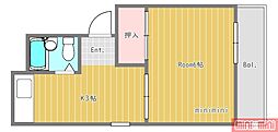 パルハイツ鈴 1Kの間取図画像