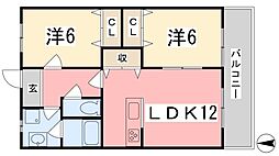 プレイン野里 2LDKの間取図画像