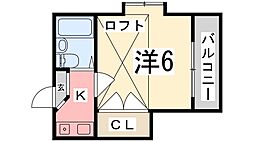 スマイル伊伝居 1Kの間取図画像