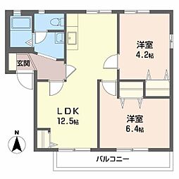 フレグランス大石B 2LDKの間取図画像