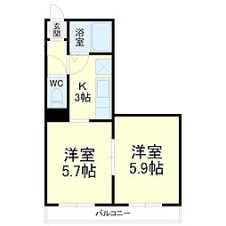 ピアハイツヒロセA 2Kの間取図画像