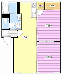 パレ・フローラC 2LDKの間取図画像