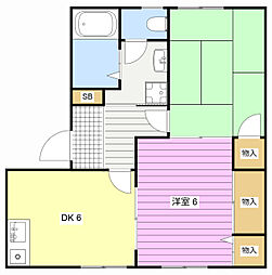 パレ・フローラD 2DKの間取図画像