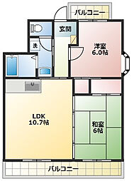 ヴィルヌーブ 2LDKの間取図画像