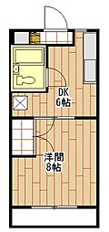 グリーンヒル 1DKの間取図画像