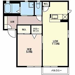 サンシャイン浜岡B 1LDKの間取図画像