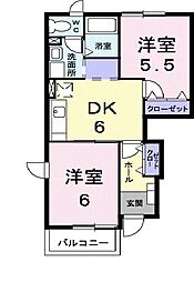 ウォーターフィールドD 2DKの間取図画像