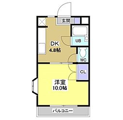 ローランギャロス 1DKの間取図画像