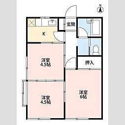 カトレアハイツA棟 3DKの間取図画像