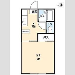 カトレアハイツB棟 1DKの間取図画像