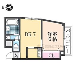 パストラル生駒 3階1DKの間取り