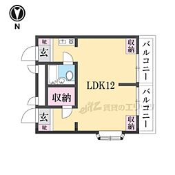 ランドヒルパートIII 2階1DKの間取り