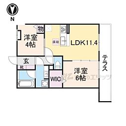 近鉄奈良線 石切駅 徒歩11分の賃貸アパート 1階2LDKの間取り