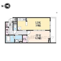 JR片町線(学研都市線) 忍ケ丘駅 徒歩8分の賃貸アパート 1階1LDKの間取り