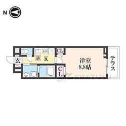 シャトーエレガント 1階1Kの間取り