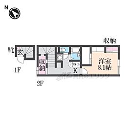 近鉄けいはんな線 新石切駅 徒歩12分の賃貸アパート 2階1Kの間取り