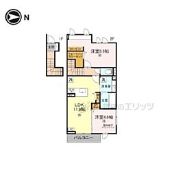 JR関西本線 法隆寺駅 徒歩28分の賃貸アパート 2階2LDKの間取り