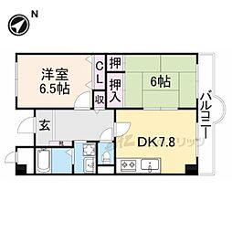 近鉄奈良線 富雄駅 徒歩1分の賃貸マンション 5階2DKの間取り