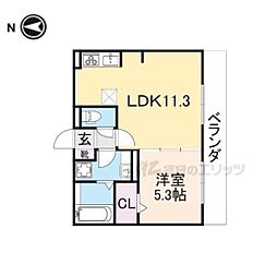 サニーソレイユ 2階1LDKの間取り