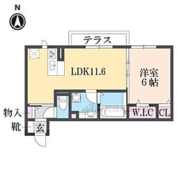 JR片町線(学研都市線) 徳庵駅 徒歩18分の賃貸アパート 1階1LDKの間取り