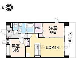 インフィニティ生駒 7階2LDKの間取り