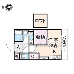キャルムコート交野 2階ワンルームの間取り