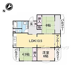 近鉄東生駒ガーデンハイツＭ棟 4階3LDKの間取り