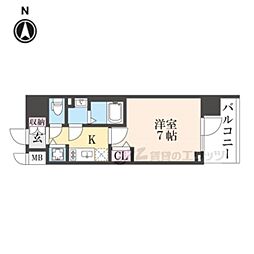 近鉄けいはんな線 荒本駅 徒歩11分の賃貸マンション 8階1Kの間取り