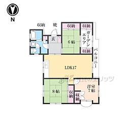 近鉄東生駒ガーデンハイツK 3LDKの間取図画像