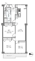 北野ハイツ 2SLDKの間取図画像