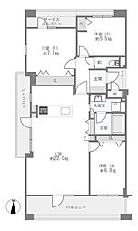 プレステ15番館鶴見緑地 3LDKの間取図画像
