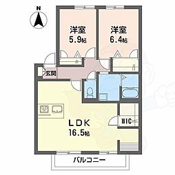 グローリータウンB棟 2LDKの間取図画像