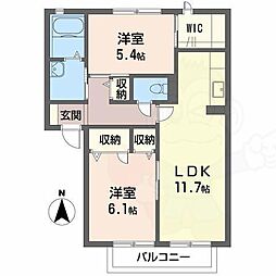 アーバヒルP 2LDKの間取図画像