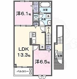 橿原市北妙法寺町アパート 2LDKの間取図画像