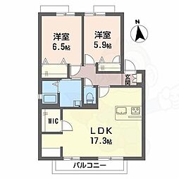 グローリータウンB棟 2LDKの間取図画像