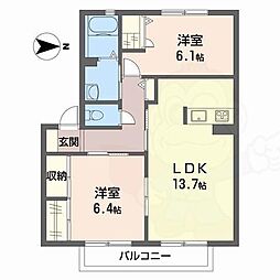 サンハイツ旭A 2LDKの間取図画像