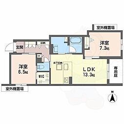 シャーメゾン 香芝 ワイケイ 2LDKの間取図画像