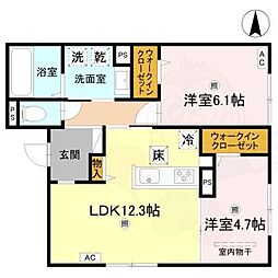 RETORIA瓦口EAST 2LDKの間取図画像