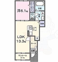 橿原市北妙法寺町アパート 1LDKの間取図画像