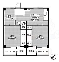 ビレッジハウス見瀬3号棟 3DKの間取図画像