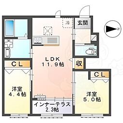 ColzaTerrace神楽 2LDKの間取図画像