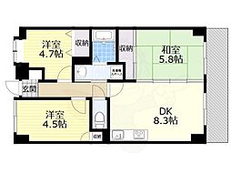 ライオンズマンション大和八木 3DKの間取図画像