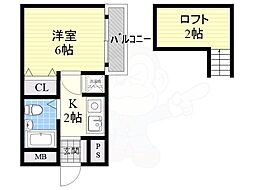 シャルマンフジ大和高田弐番館 3階1Kの間取り