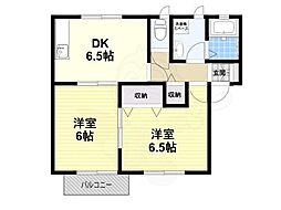 ハイツリヴェールC棟 2階2DKの間取り