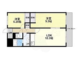 メゾン田井新町 2階2LDKの間取り